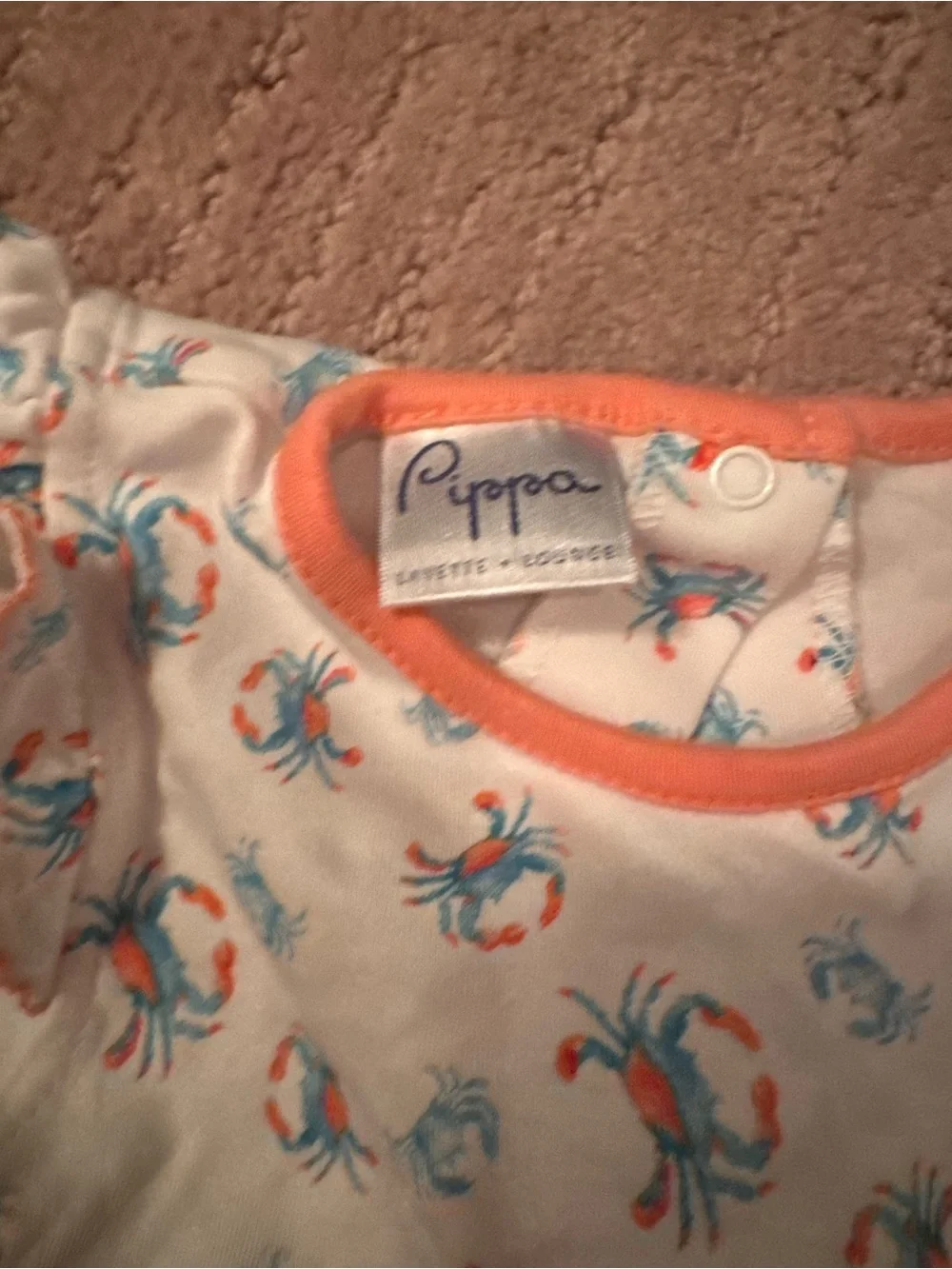 Baby Bubble Romper with Blue & Peach Crab Print